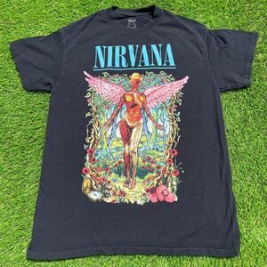 Nirvana Retro Graphic Logo Black Multicolor Grunge Band T-shirt (M)